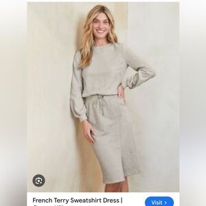 Garnet Hill French Terry Sweatshirt Dress Size Large (tag removed) Grey/Beige